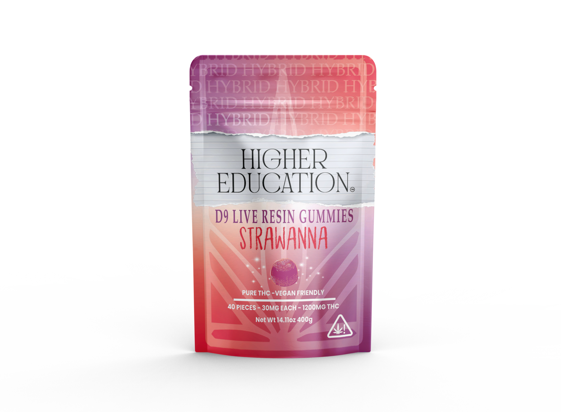 Higher Education 1200mg D9 Live Resin Gummies (30mg ea) - Strawnana (Hybrid)