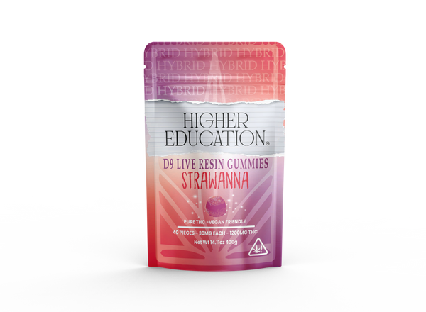 Higher Education 1200mg D9 Live Resin Gummies (30mg ea) - Strawnana (Hybrid)