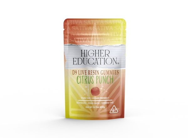Higher Education 1200mg D9 Live Resin Gummies (30mg ea) - Citrus Punch (Sativa)