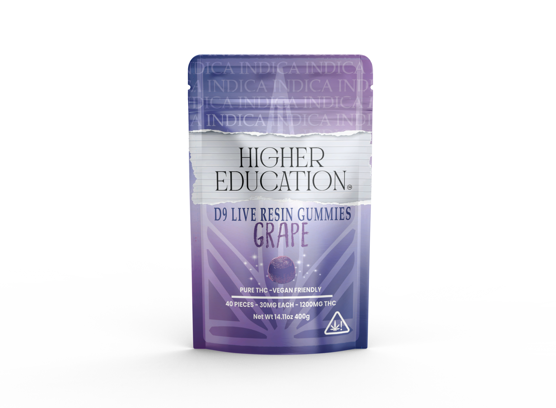 Higher Education 1200mg D9 Live Resin Gummies (30mg ea) - Grape (Indica)