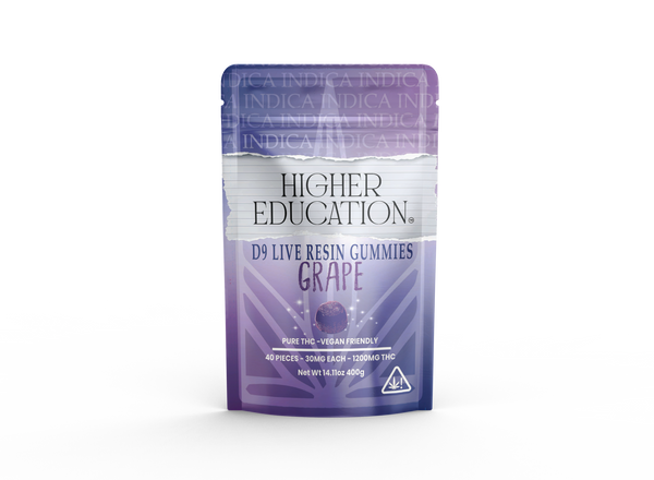 Higher Education 1200mg D9 Live Resin Gummies (30mg ea) - Grape (Indica)