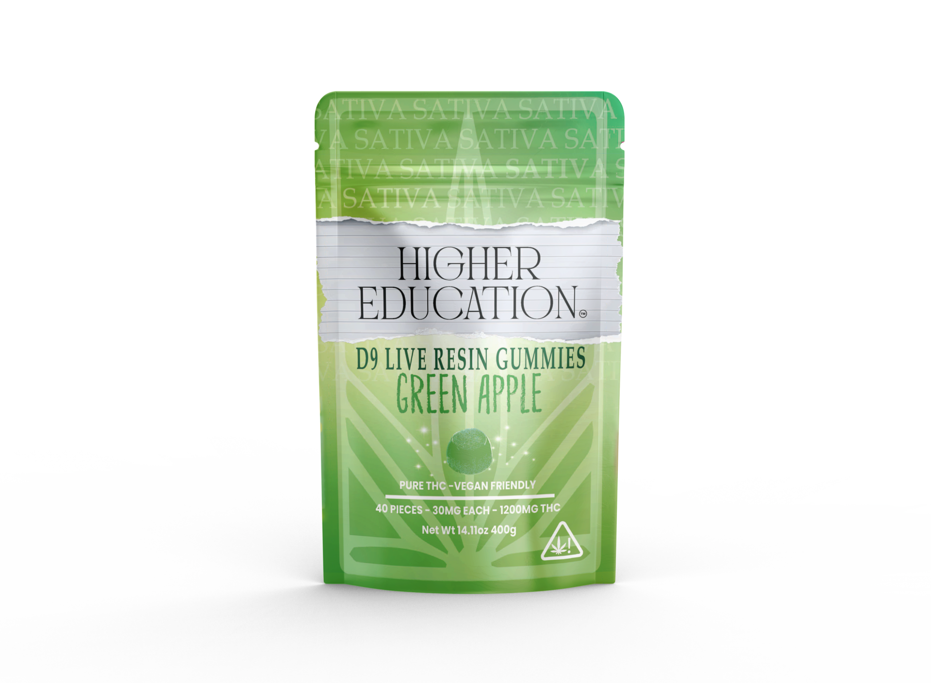 Higher Education 1200mg D9 Live Resin Gummies (30mg ea) - Green Apple (Sativa)