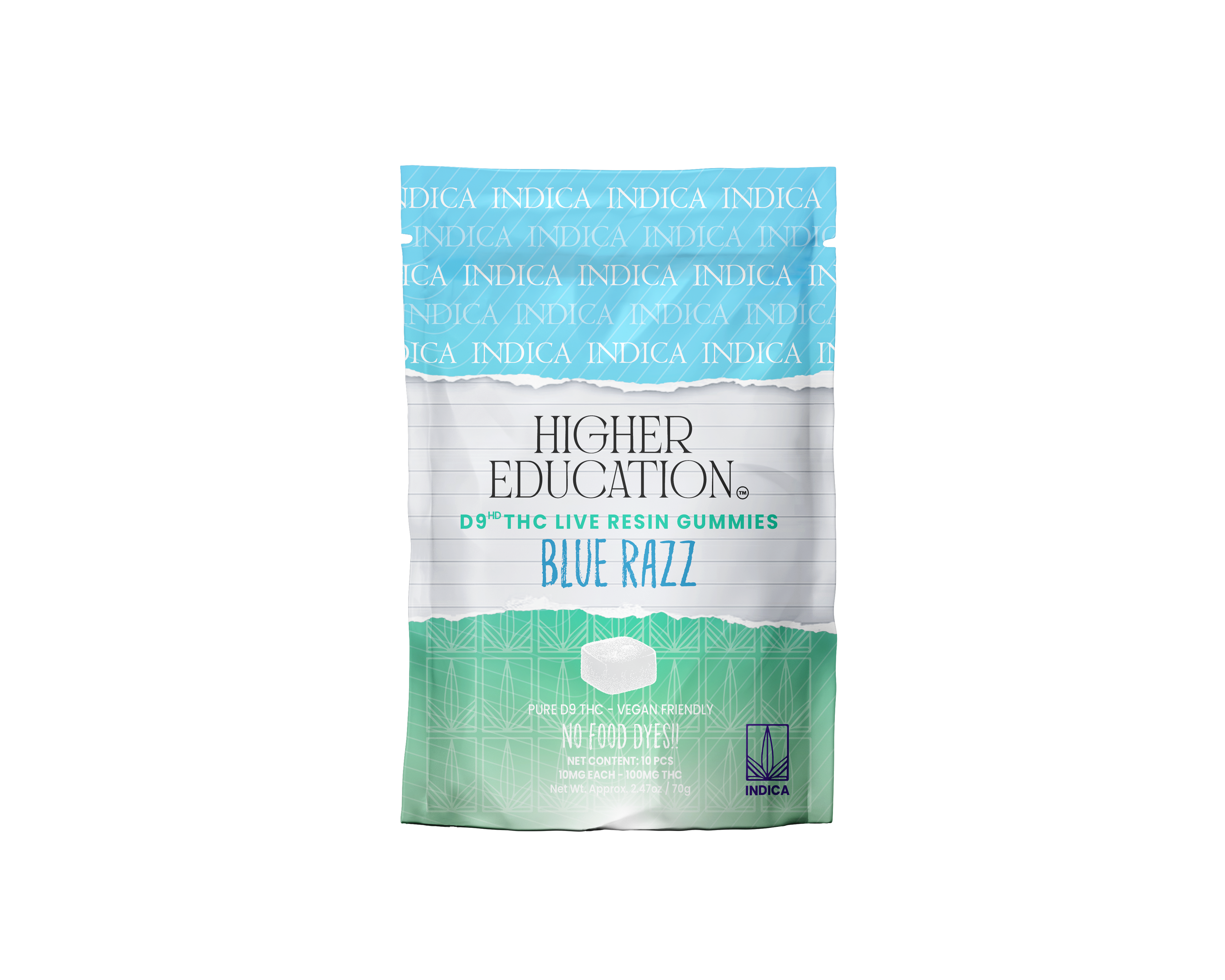 Higher Education 100mg D9 Live Resin Gummies 10mg/ea Blue Razz (Indica)