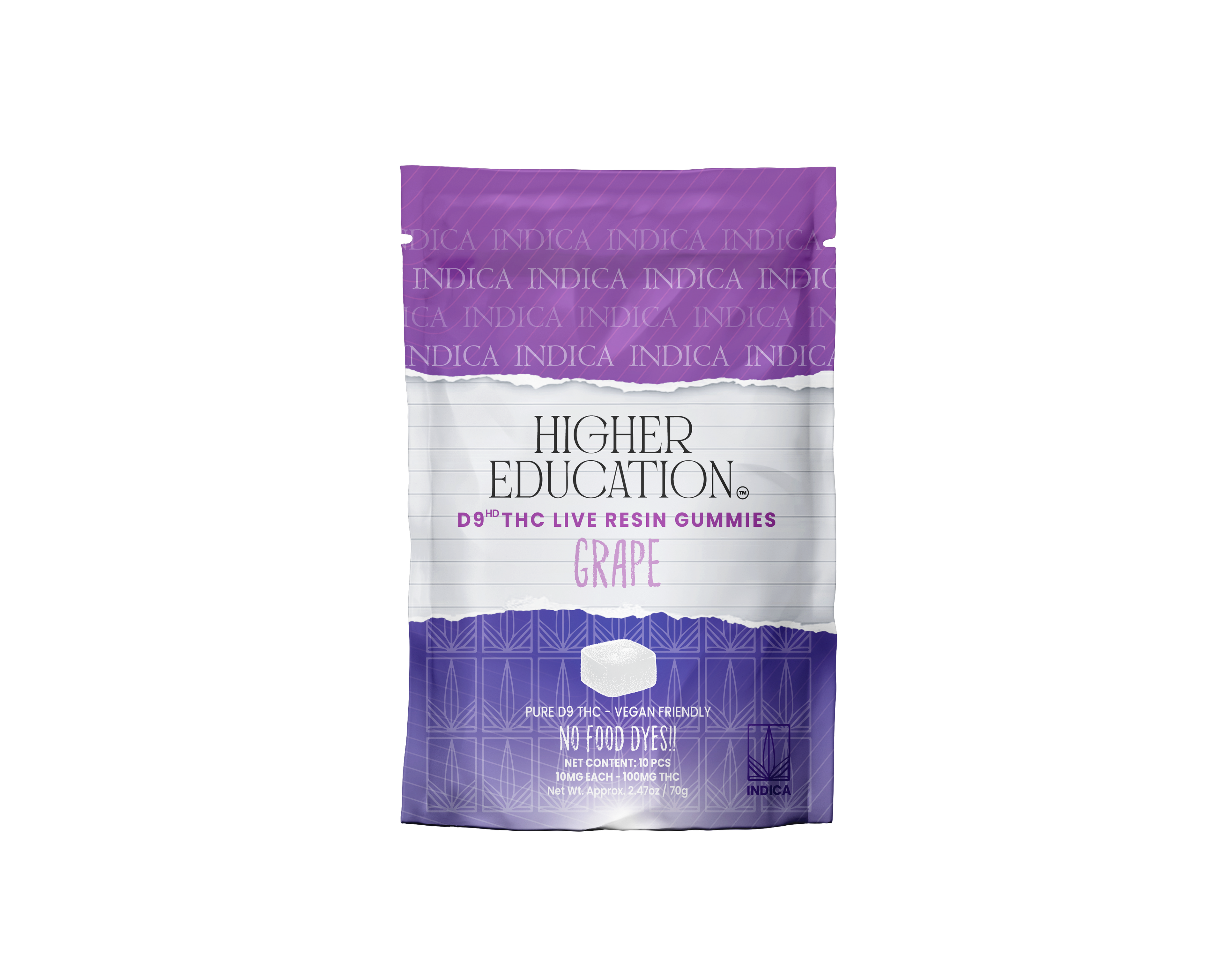 Higher Education 100mg D9 Live Resin Gummies 10mg/ea Grape (Indica)