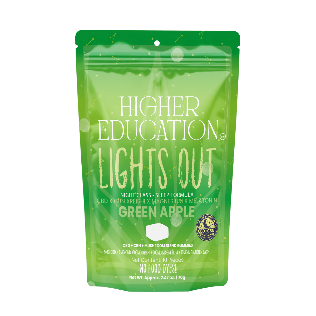 Higher Education Lights Out 100mg CBD Gummies (10ct) - Green Apple