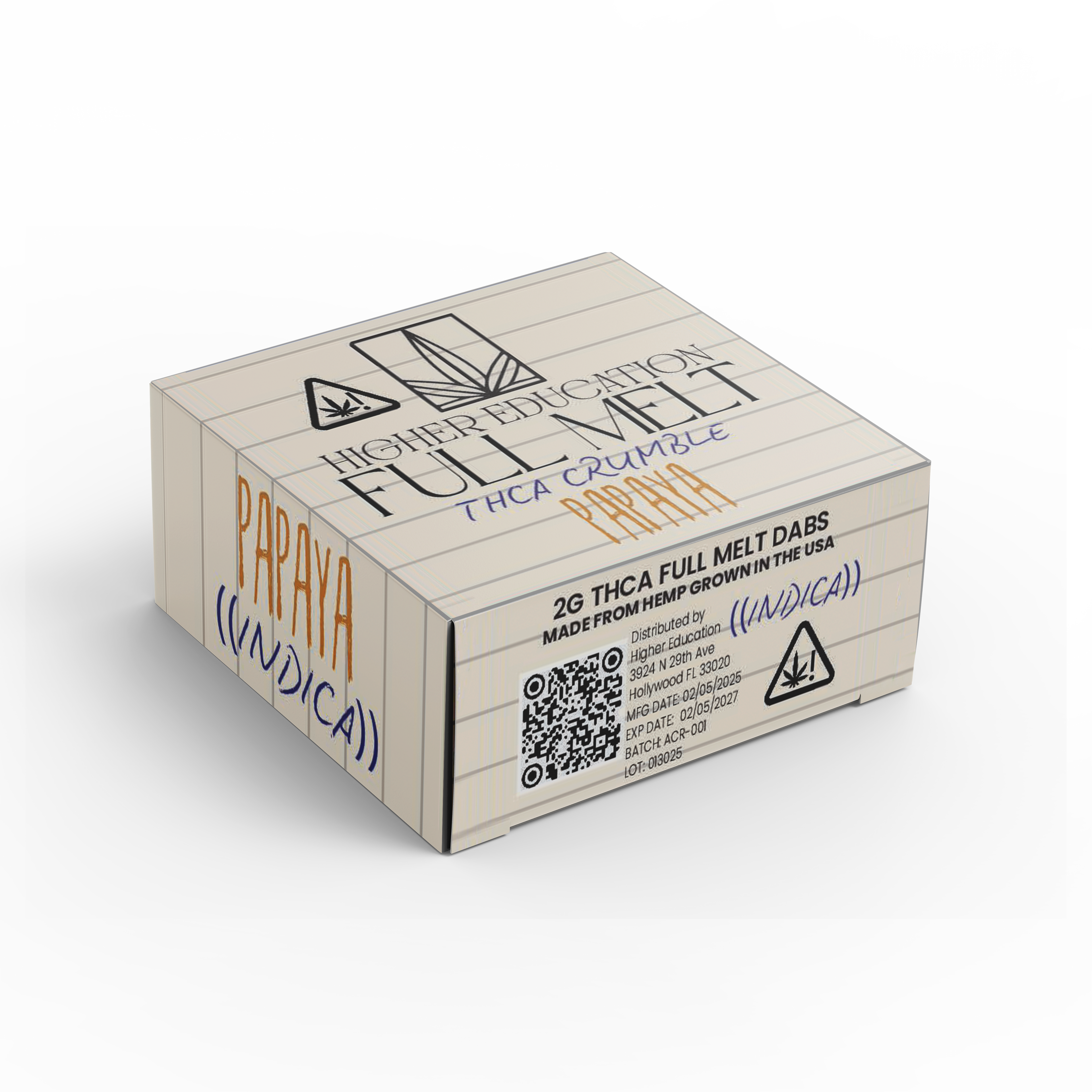 Higher Education 95% 2g THCA Crumble - Papaya (Indica)