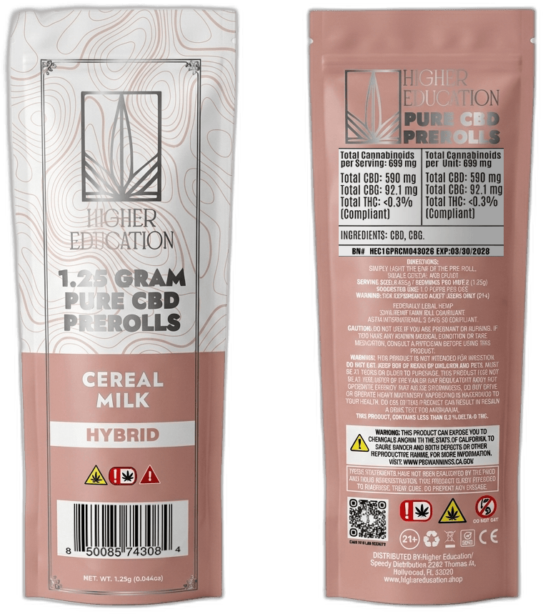 Higher Education Pure CBD 1.25G Preroll Cereal Milk